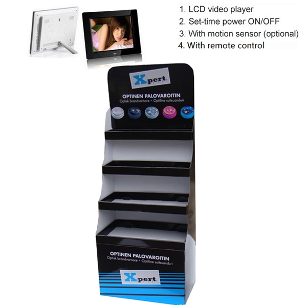 Cardboard display rack with 10 inch video player