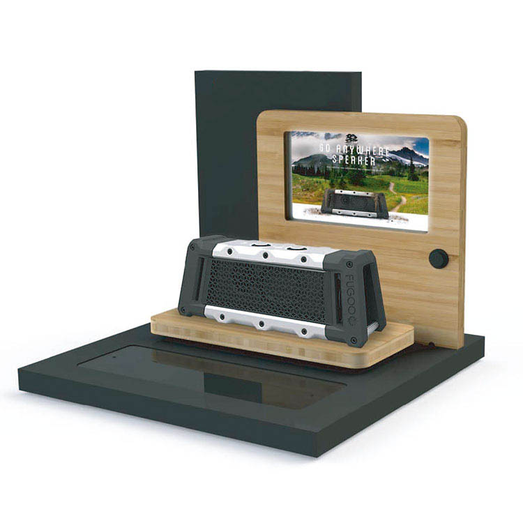 POP Wooden Counter Display with LCD Screen Inserted Bluetooth